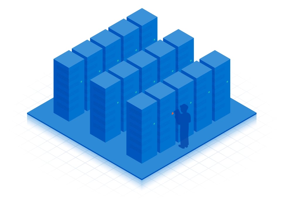 Blue isometric illustration of person providing Remote Hands services