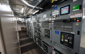 A photo of the uninterruptable power system in a data center.