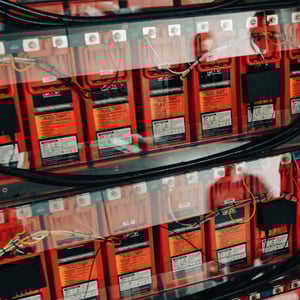 Photo showing a battery back up power system in a data center.