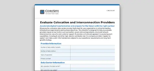 EVALUATE COLOCATION AND INTERCONNECTION PROVIDERS CHECKLIST