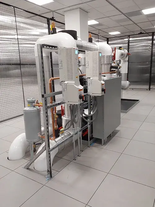 A photo of the cooling system supporting the GPUaaS deployment in CH2, designed and installed by Atomatic Mechanical Services.