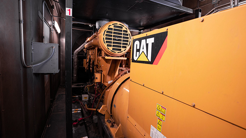 An image of the diesel generator used for backup power in a data center.