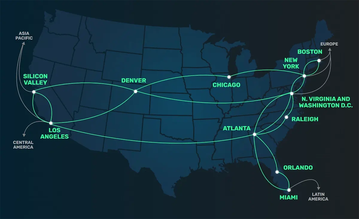 A map of CoreSite locations.