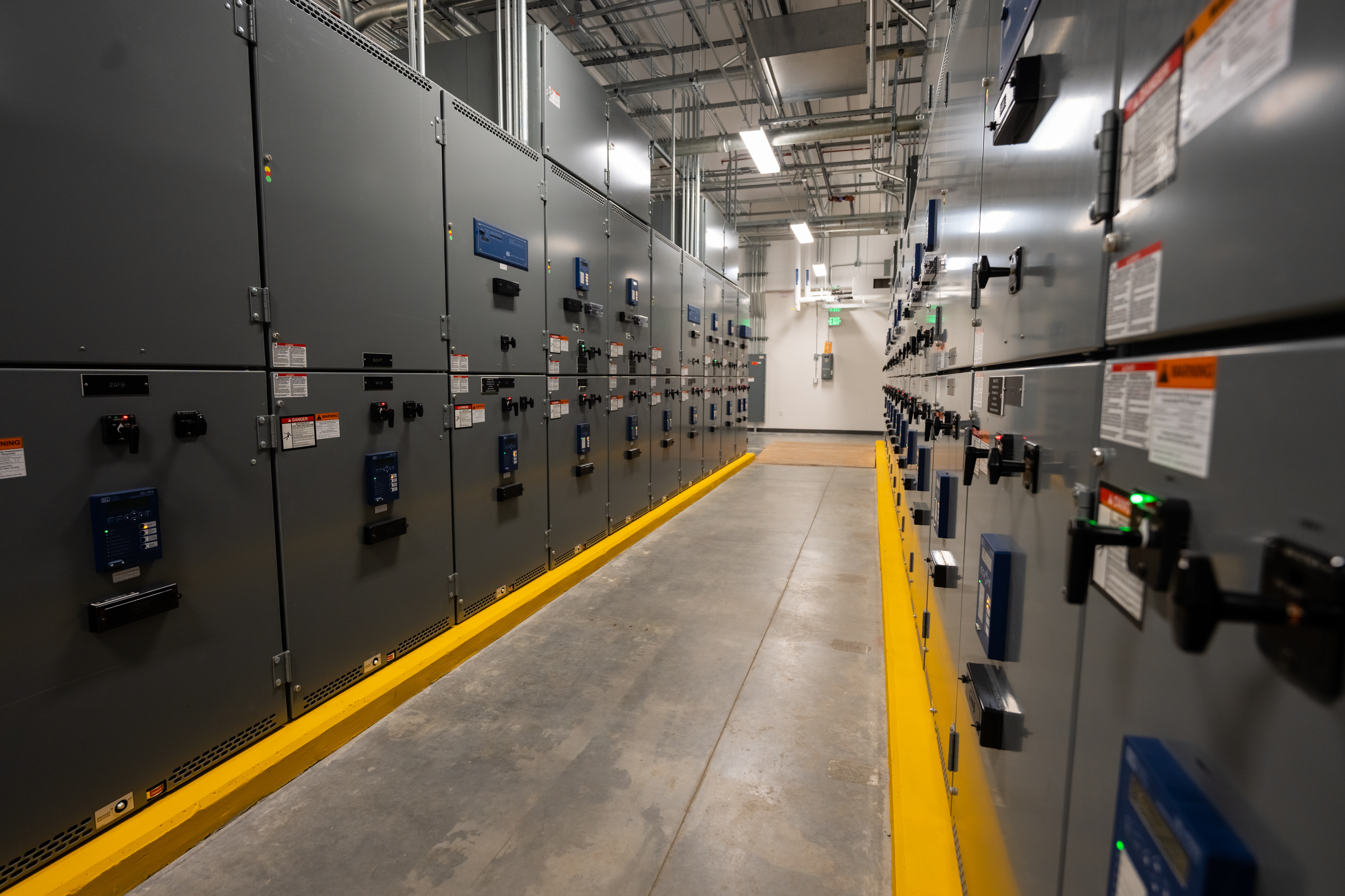 A photograph of an uninterruptable power supply system in a data center.