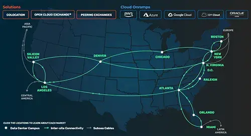 A thumbnail image of the CoreSite data cener location map.
