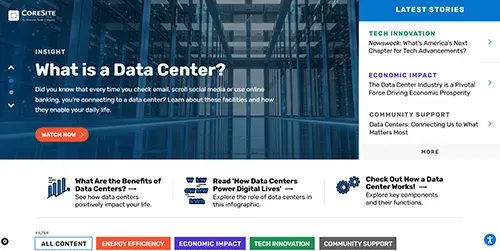 A small image of the CoreSite Data Center Knowledge Base home page.