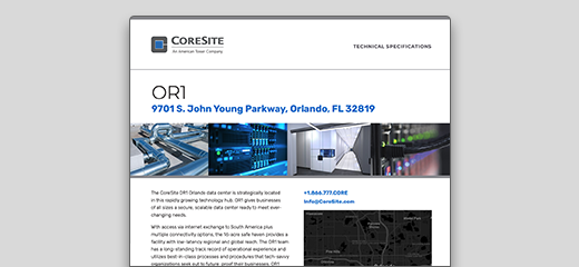CORESITE ORLANDO OR1 SPEC SHEET