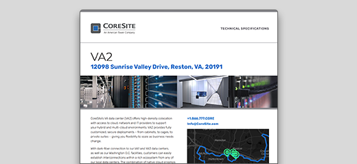CORESITE NORTHERN VIRGINIA VA2 SPEC SHEET